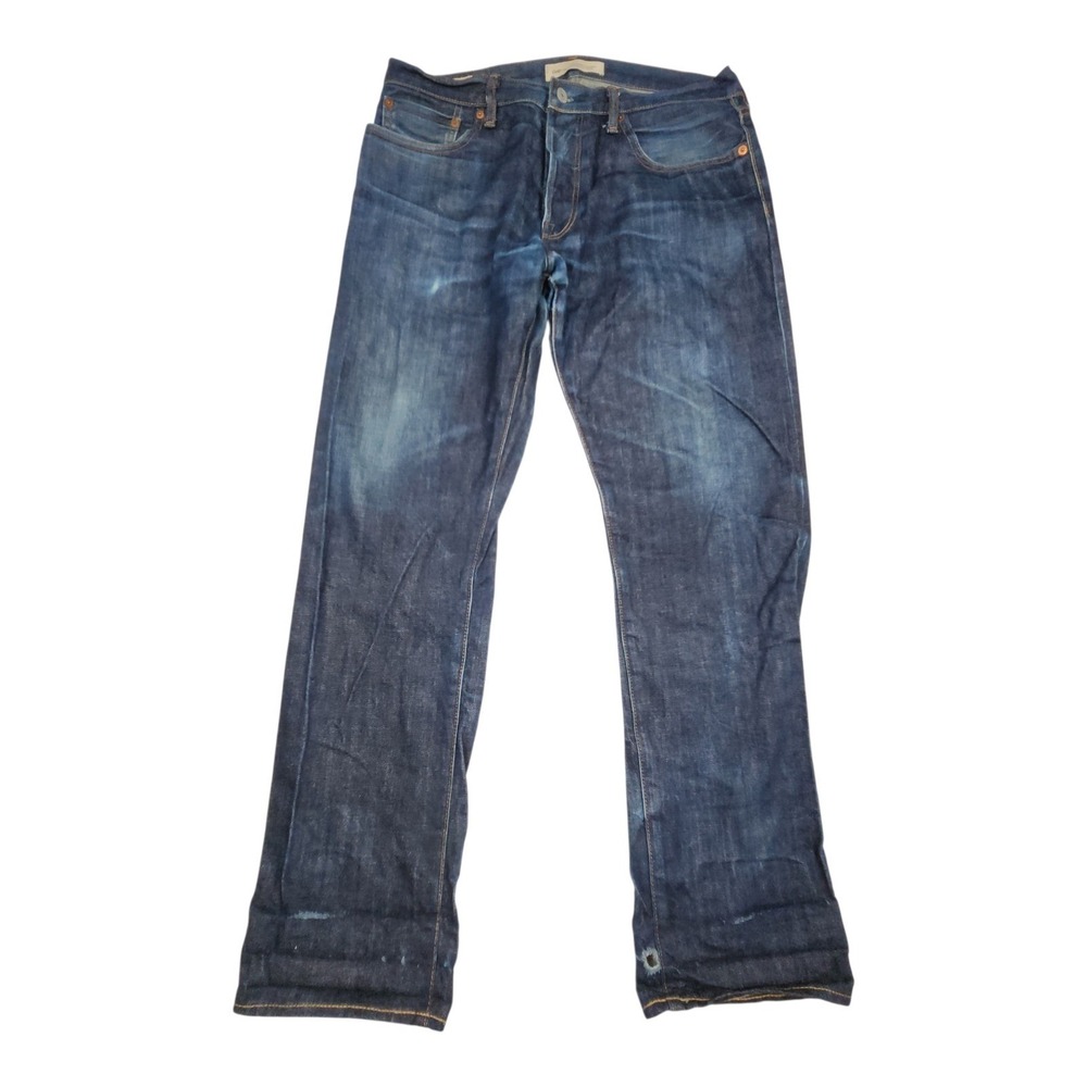 GAP Men's Kaihara mills Japanese Selvedge denim Straight Jeans in Dark Blue Wash